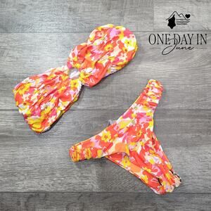 Shenhe Floral Ring Bandeau Bikini Swimsuit Size XS